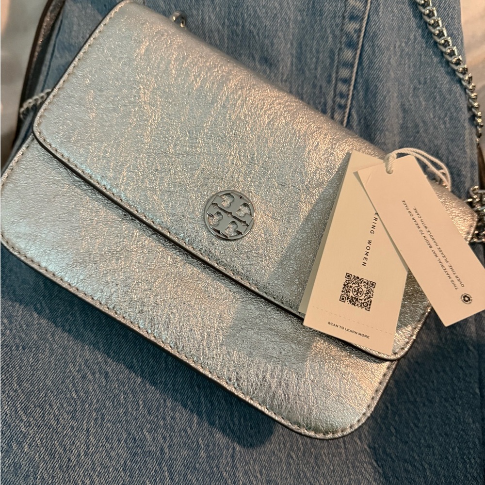 Tory Burch Metallic Silver Crossbody Bag